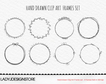 Hand drawn ClipArt Frames Set - 8 ClipArt  Photo Frames easy to use, INSTANT DOWNLOAD,  Original ClipArt