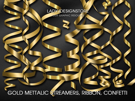 Gold Glitter Ribbon Streamers Confetti Clipart - curling ribbons