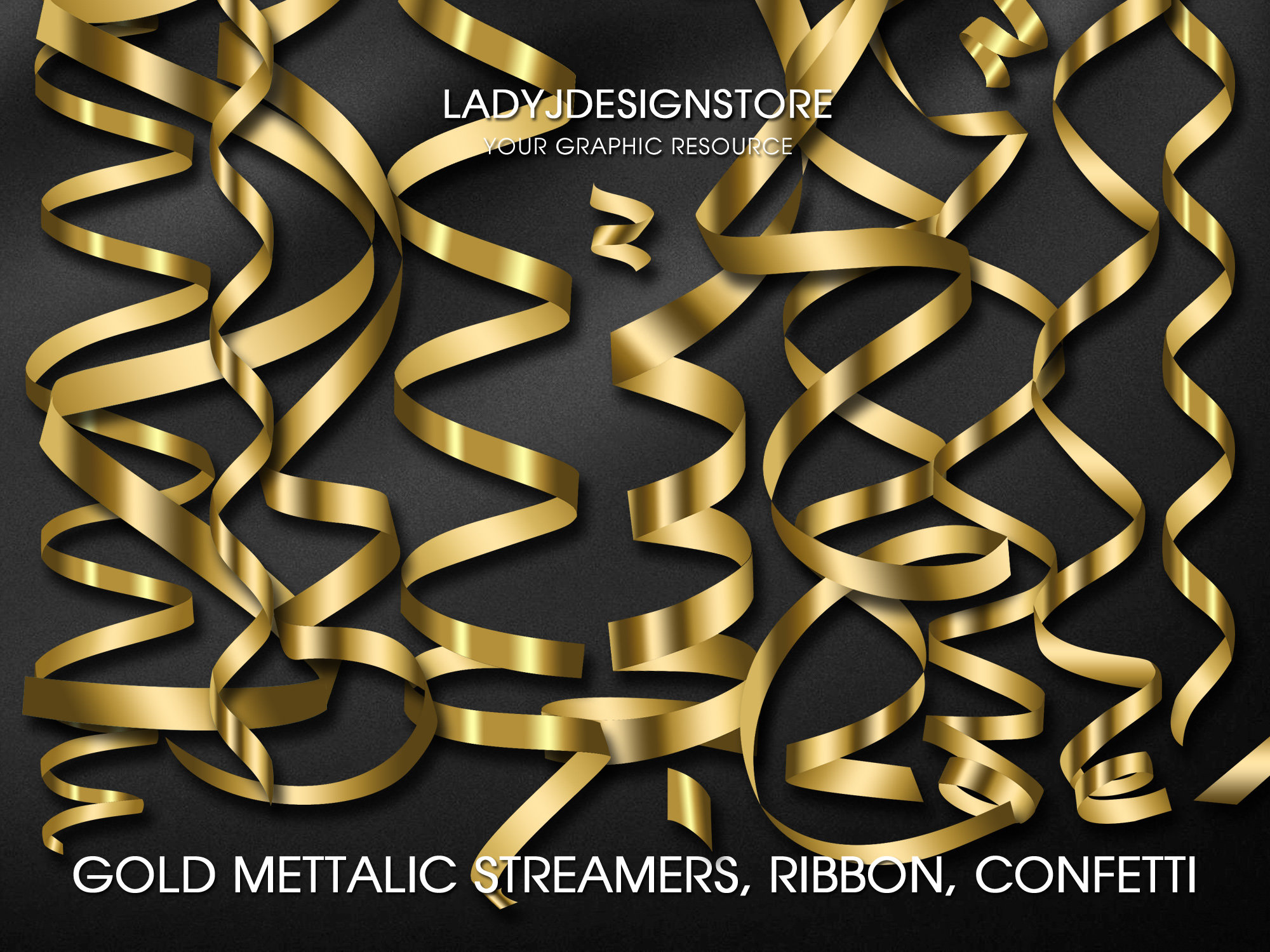 Black Gold Glitter Ribbon Streamers Confetti Clipart Curling 