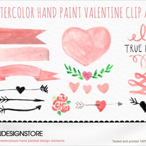 Watercolor hand painted Hearts ClipArt watercolor red pink | Etsy