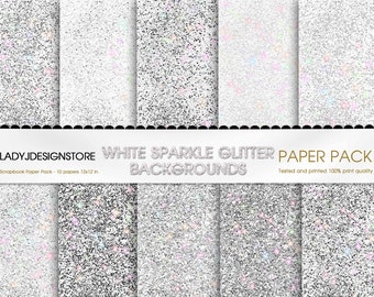 White Sparkle Large Glitter Digital Papers, Glitter Textures, Paper Pack,  Instant Download, Printable Scrapbooking Texture, White Christmas 