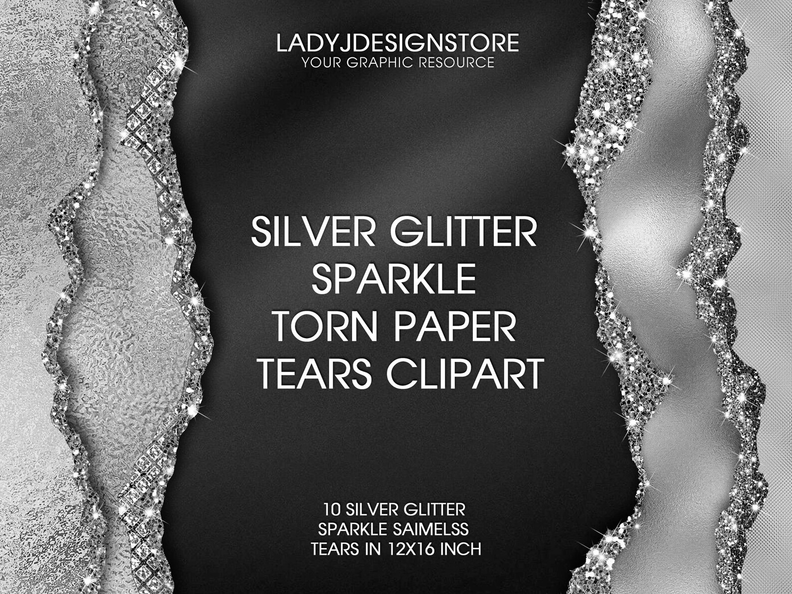 Silver Glitter Sparkle Torn Paper Silver Tears Clipart Etsy