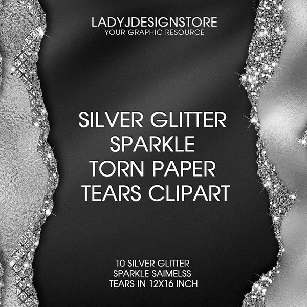 Silver Glitter Sparkle Torn Paper, Silver Tears Clipart, Glitter Silver Tear Borders, Silver foil Clipart, Silver foil Clipart PNG