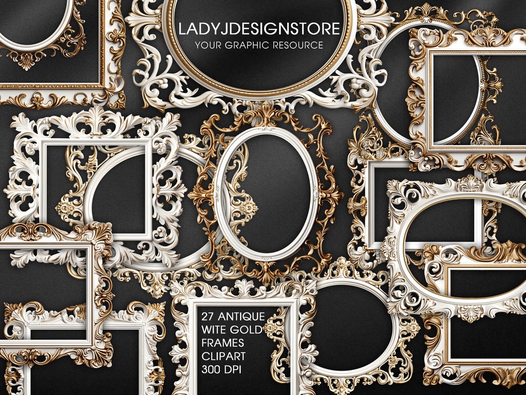 Antique White Gold Frames Clipart, Gold Baroque Vintage Clip Art ...
