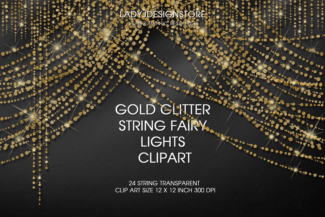 Gold Glitter String Fairy Lights, Strands Fairy Lights, Gold Wedding Lights, Glitter Sparkle
