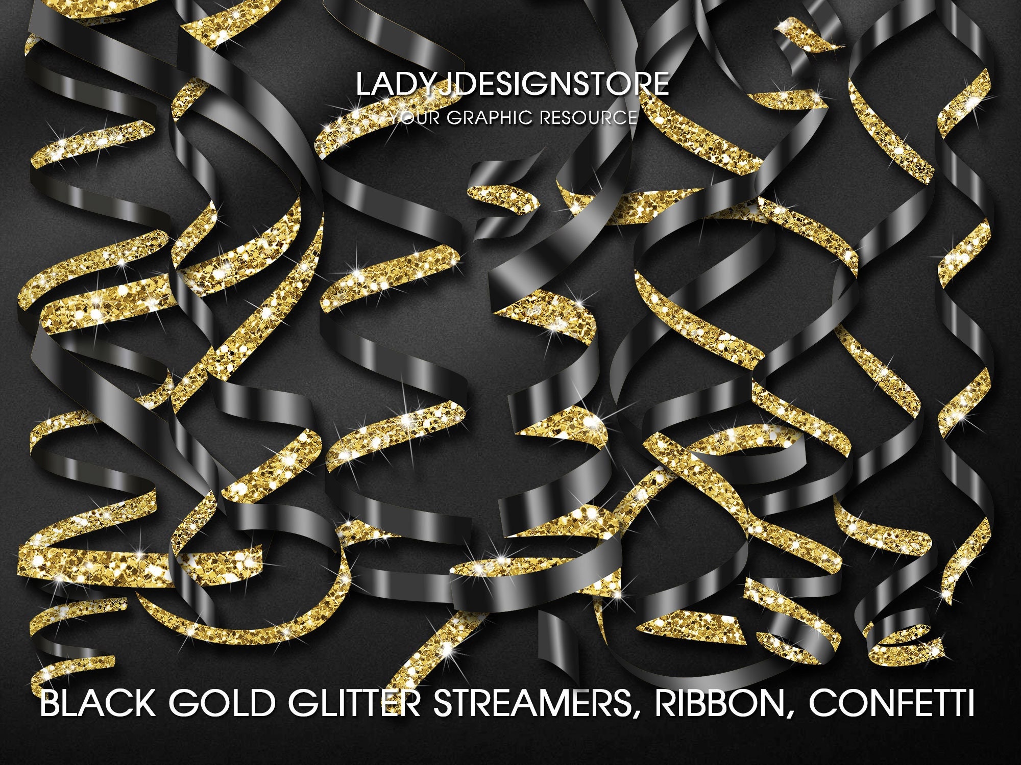 Black Gold Glitter Ribbon Streamers Confetti Clipart Curling Ribbons,  Ribbon String Transparent Png Clipart Gold Confetti, Transparent PNG 