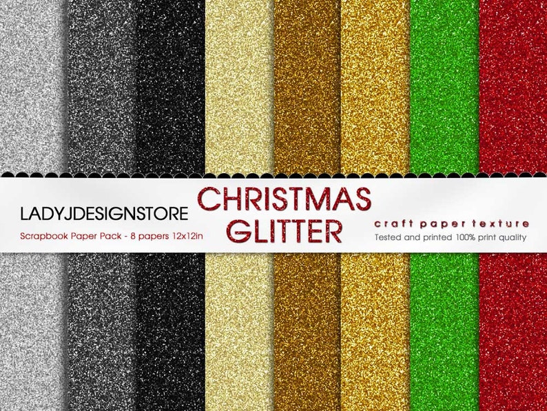 WHITE GLITTER Digital Papers, 8 Glitter Textures, Paper Pack, Instant Download, printable scrapbooking texture, white Christmas, silver, snow by Ladyjdesignstore