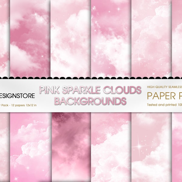 Pink Sparkle Clouds seamless background texture, pink sky with white clouds background, Clouds  texture pattern, Canva Background