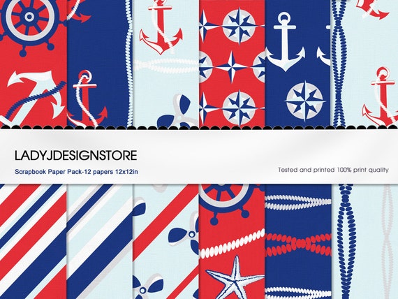 Nautical Printable Digital Textured Paper Pack -12 papers INSTANT FILE DOWNLOAD Il_570xn