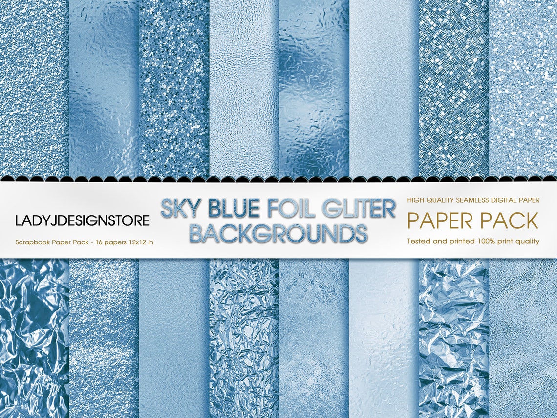 Sky Blue Foil Glitter Seamless Digital Paper Sky Blue Digital Etsy