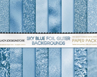 Sky Blue Foil Glitter Seamless Digital Paper, Sky Blue Digital Paper Backgrounds, Sky Blue Glitter texture, Glam sequin textures, Canva