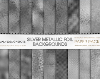 Silver Metalic Foil, Silver Digital Paper, silver digital foil, metallic background, silver ombre, shiny silver, chrome, silver texture