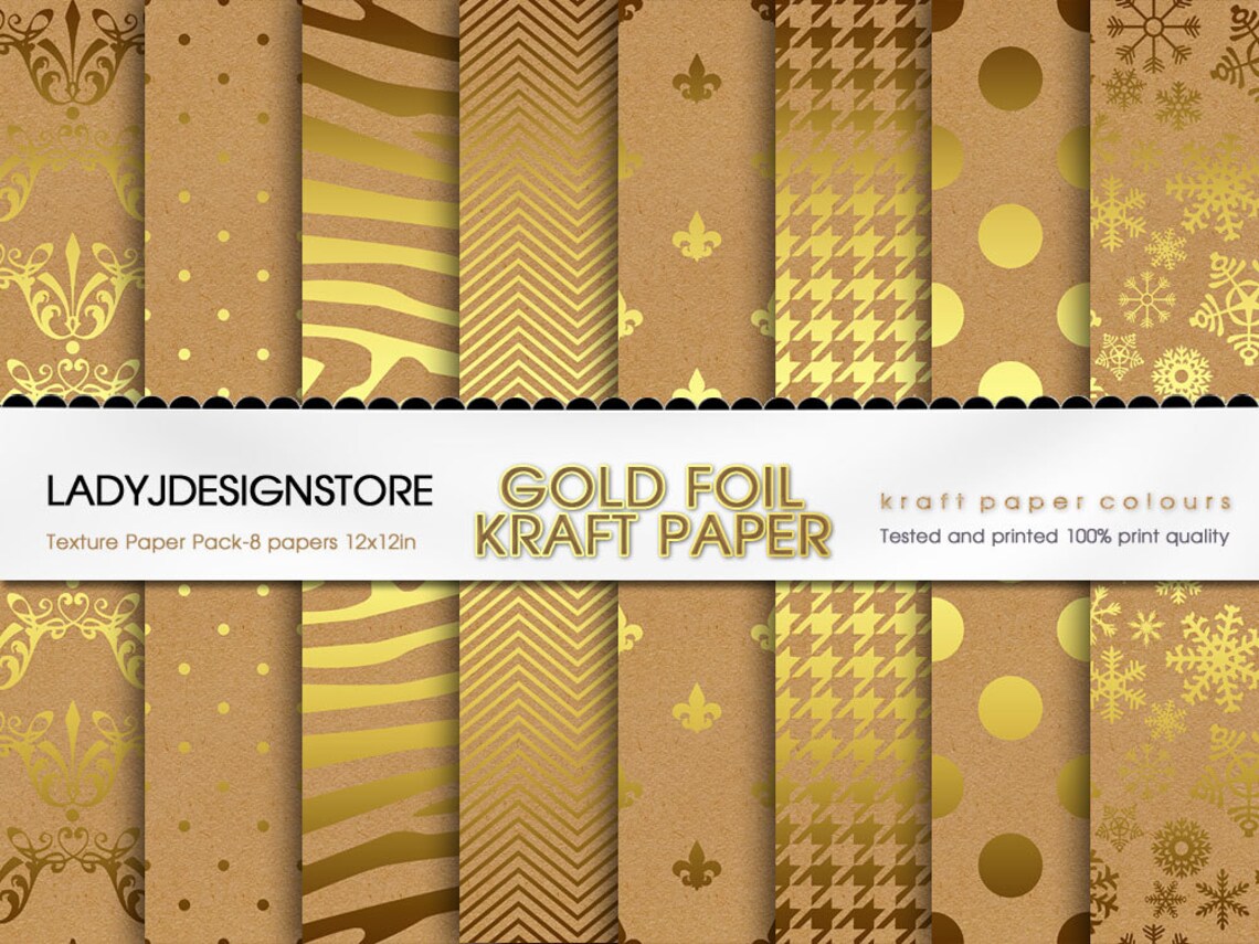 GOLD FOIL KRAFT Digital Papers 8 Textures Paper Pack Etsy