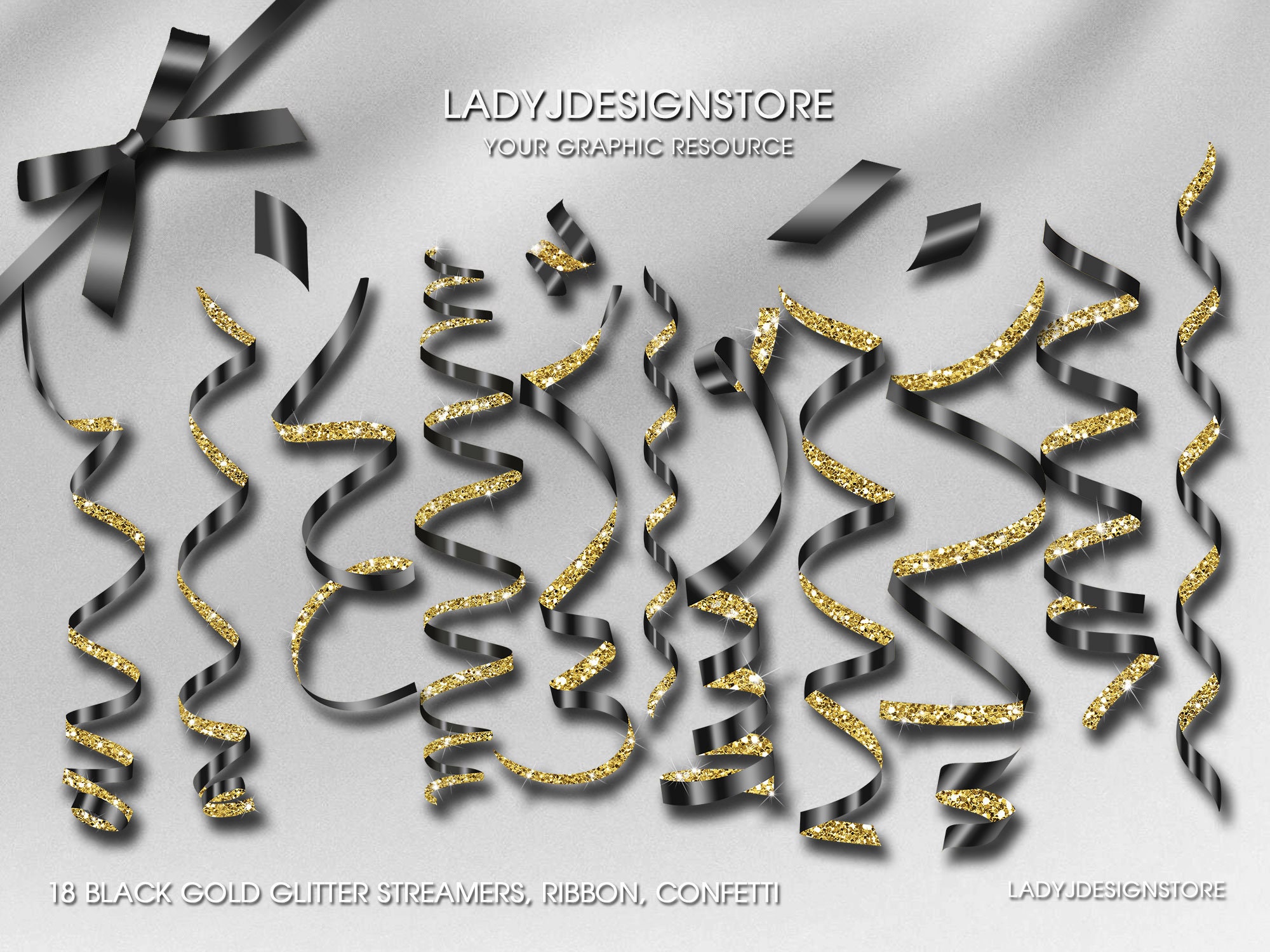 Black Gold Glitter Ribbon Streamers Confetti Clipart Curling Ribbons,  Ribbon String Transparent Png Clipart Gold Confetti, Transparent PNG 