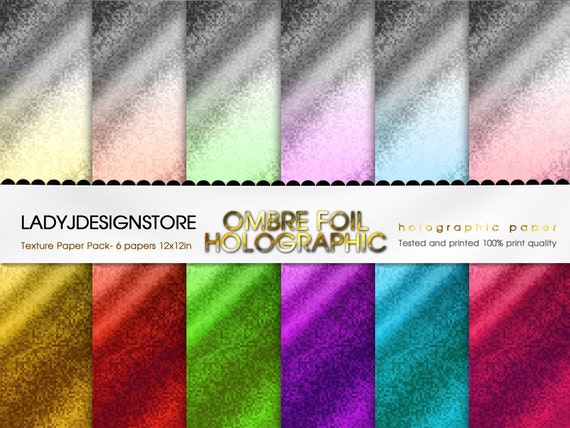 OMBRE HOLOGRAPHIC FOIL Digital Paper Metallic Gold Foil Colorful