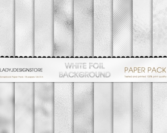 White digital paper, seamless white scrapbook paper, wedding white foil, digital paper, white metallic textures  wedding white foil