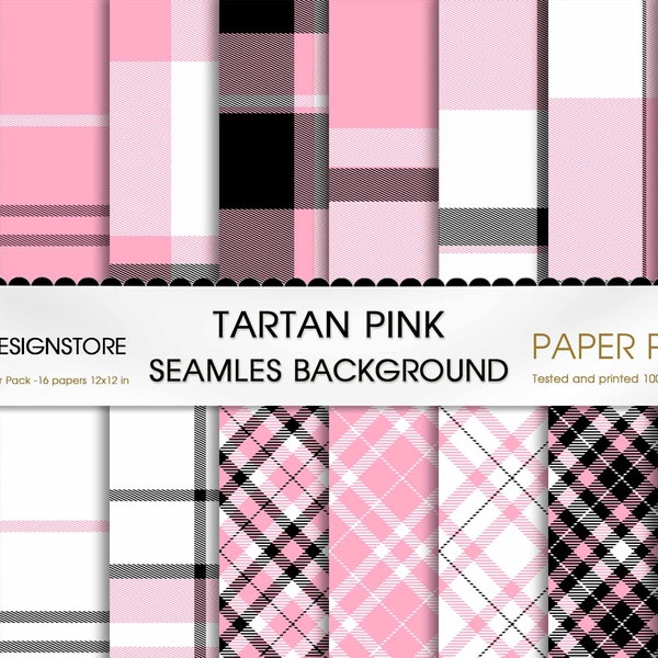 Plaid Pink Digital Paper Lumberjack Plaid Tartan Checkers Log Cabin Pink White Black Scrapbooking seamless texture digital printable paper