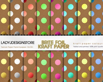 BRITE FOIL KRAFT Digital Paper Metallic Gold Foil Colorful Holiday - 9 Digital Scrapbook Papers