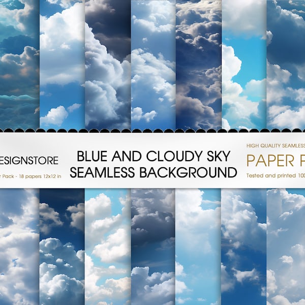 Blue And Cloudy Sky seamless background texture, sunny blue sky with white clouds background, Clouds texture pattern, canva cloud background