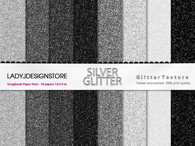WHITE GLITTER Digital Papers, 8 Glitter Textures, Paper Pack, Instant Download, printable scrapbooking texture, white Christmas, silver, snow by Ladyjdesignstore
