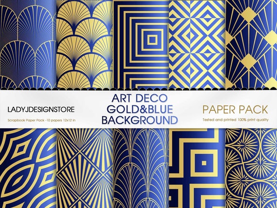 Art Deco Digital Paper, Seamless Retro Art Deco Patterns, Blue and Gold  Patterns, Gold Geometric Seamless Patterns, Elegant Digital Papers -   Canada