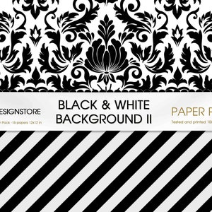 Black and White Geometric II Seamless Backgrounds stars, butterfly, marble, chevron, snake, checkers, diamond, damask printable paper