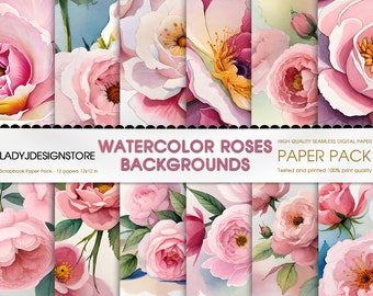 Watercolor Pink roses background, Dusty pink floral digital paper, Pink wedding clipart, Wall Decals Floral Vintage Background