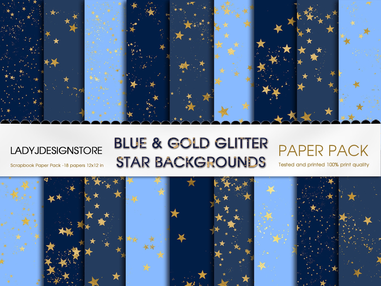 Blue and Gold Stars Seamless Background Stars Background Sky Etsy