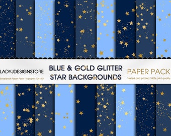 Blue and Gold Stars Seamless Background, stars background, sky digital paper seamless gold star patterns, gold and blue stars, baby showers