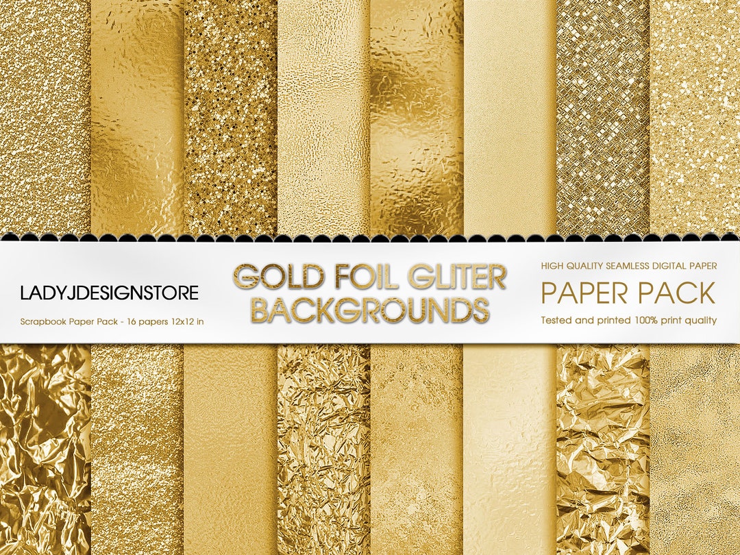 Gold Foil Glitter Digital Paper, Gold Digital Texture Paper Yellow Gold  Backgrounds, Gold Glitter Paper Pack Gold Metallic Canva Background 