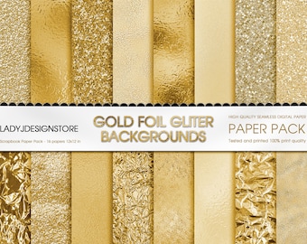 Gold Foil Glitter  Digital Paper, Gold Digital texture Paper Yellow Gold Backgrounds, Gold Glitter paper pack Gold Metallic Canva Background