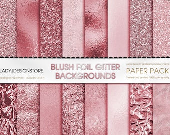 Blush Pink Foil Glitter Seamless Digital Paper, Soft Pink Digital Paper Blush Backgrounds, Blush Pink Glitter paper pack, Canva Background