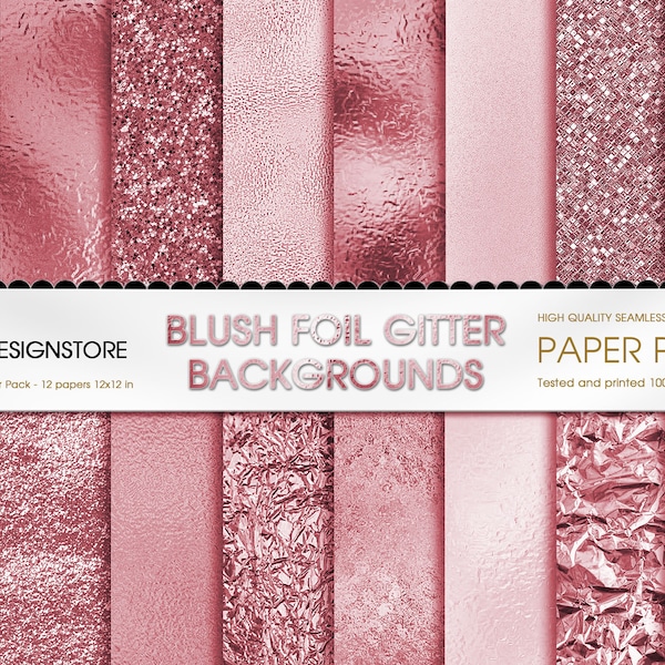 Blush Pink Foil Glitter Seamless Digital Paper, Soft Pink Digital Paper Blush Backgrounds, Blush Pink Glitter paper pack, Canva Background