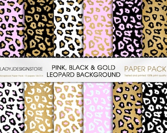 Pink Gold Foil Leopard Seamless Background, leopard skin pattern backgrounds, cheetah pattern gold fur animal skins, printable papers