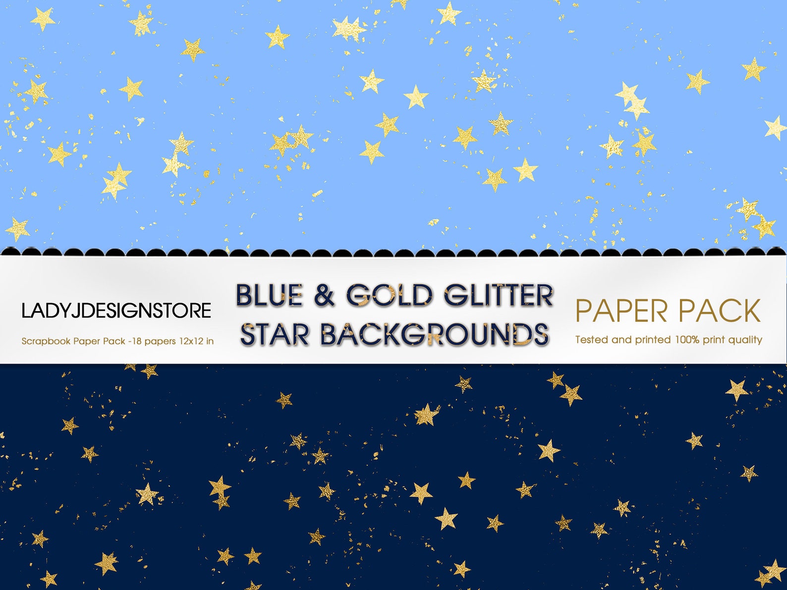 Blue and Gold Stars Seamless Background Stars Background Sky Etsy