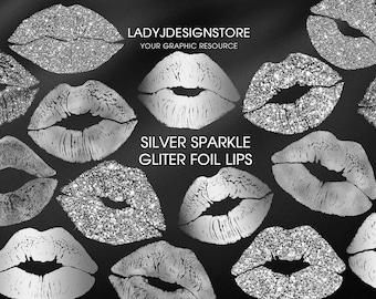 Silver Glitter Sparkle Lips Clip Art, Metalic Silver Lips, gold glitter kiss, Canva Kiss Embellishment Clipart, Chrome Glitter Lips Clip Art
