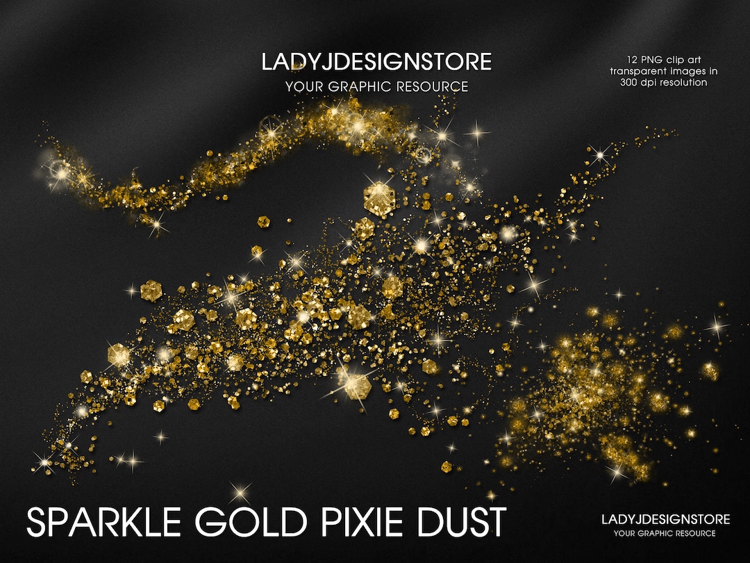 Gold Pixie Dust Overlays Clipart, Gold Glitter Dust Overlay