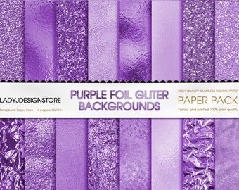 Purple Foil Glitter  Digital Paper, Purple Digital texture Paper Purple Backgrounds, Purple Glitter paper pack, Metallic Canva Background