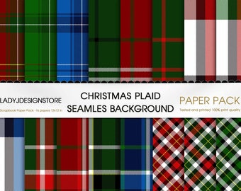 Christmas Plaid Digital Paper texture Lumberjack Tartan Checkers Red White Green Blue Scrapbooking seamless texture digital printable paper