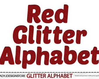 RED GLITTER CHRISTMAS Alphabet- 26 upper case, lower case letters, numbers and all punctuation in gorgeous metallic red glitter