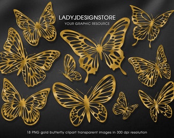 Gold Foil Butterfly Clipart, 18 gold glitter butterfly clipart, gold foil butterfly, sparkle gold , transparent clipart, butterfly clipart