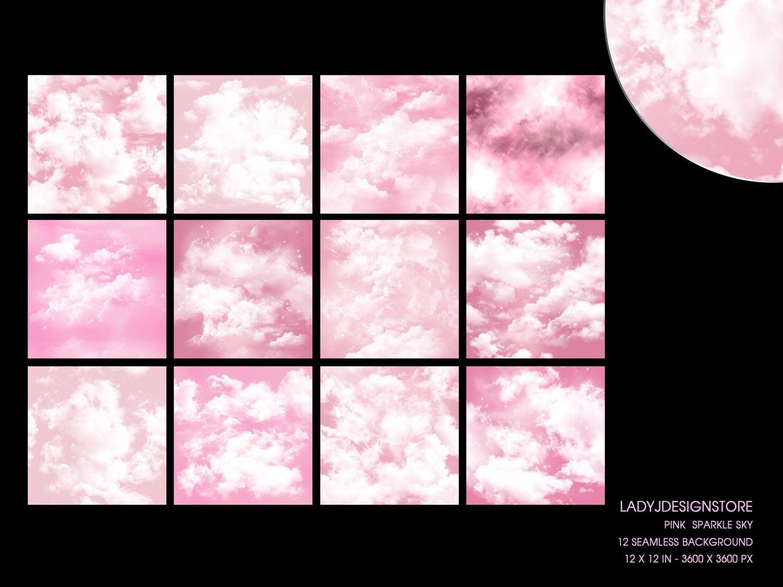 Pink Sparkle Clouds Seamless Background Texture Pink Sky With Etsy