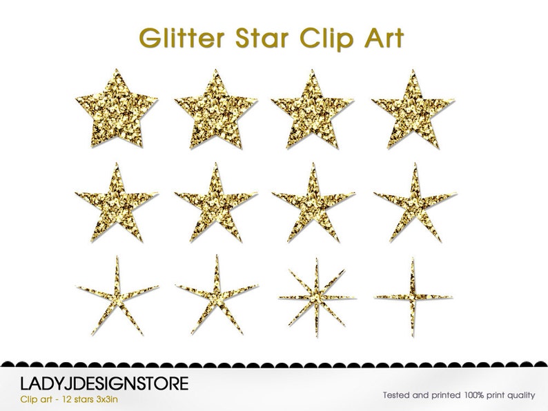 SILVER GLITTER Digital STARS 12 Glitter Stars Instant Etsy