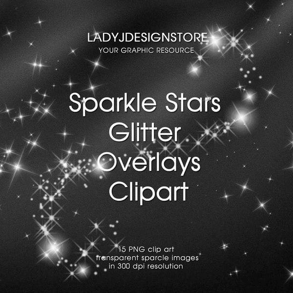 Sparkle Stars Glitter Stardust Overlays, witte schittering in PNG-formaat met transparante achtergronden, direct downloaden