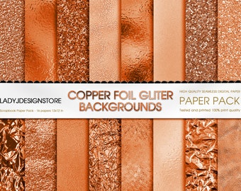 Copper Foil Glitter  Digital Paper, Copper Digital texture Paper Copper Backgrounds, Copper Glitter paper pack, Metallic Canva Background