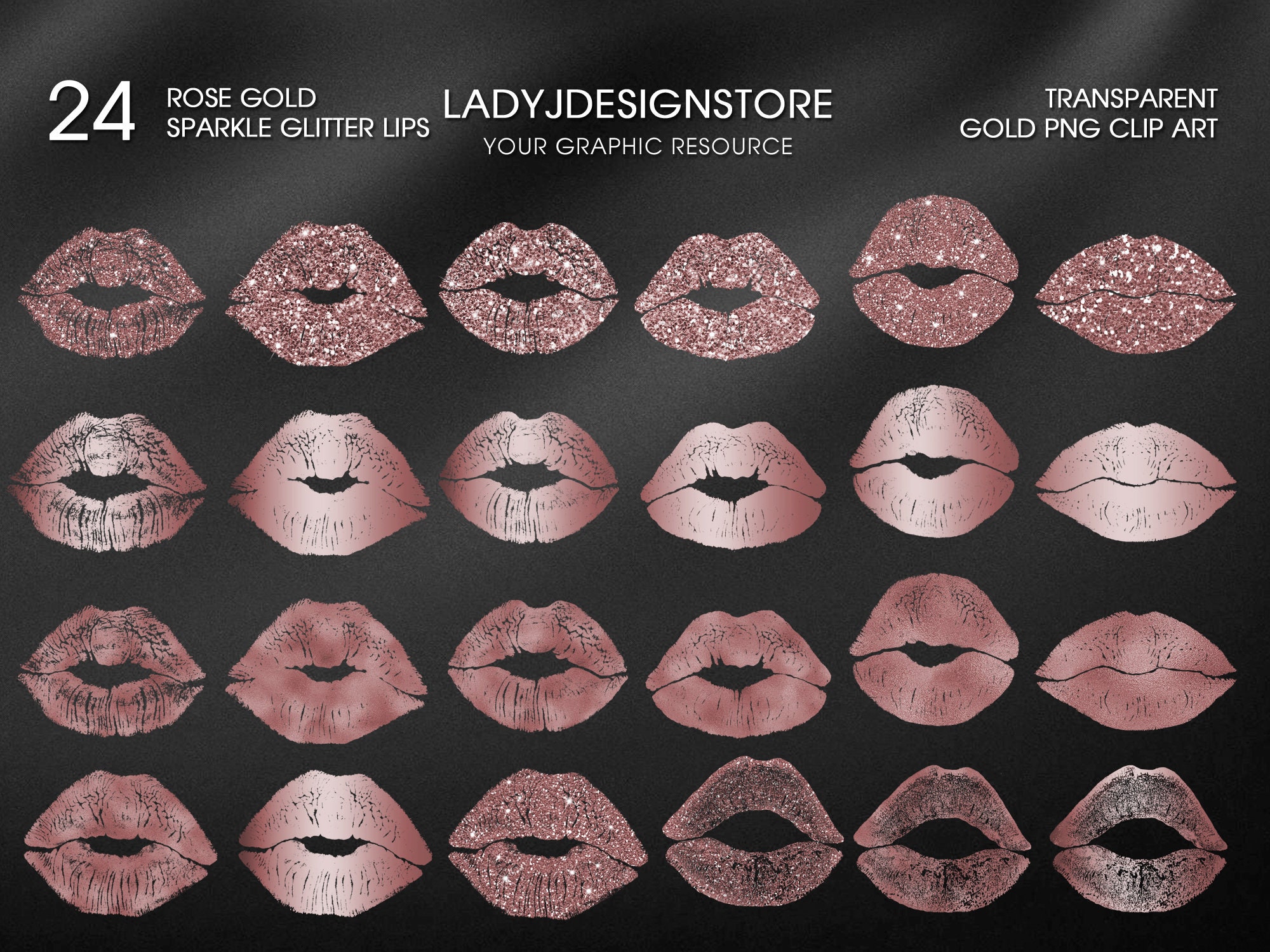 Rose Gold Glitter Sparkle Lips Clip Art Metalic Rose Gold - Etsy UK