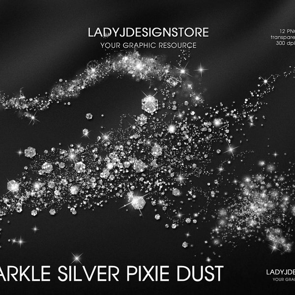 Silver pixie dust Overlays clipart, Silver glitter dust overlay, Stardust, Fairy dust, Magic dust, Silver stars Silver confetti Glitter dust