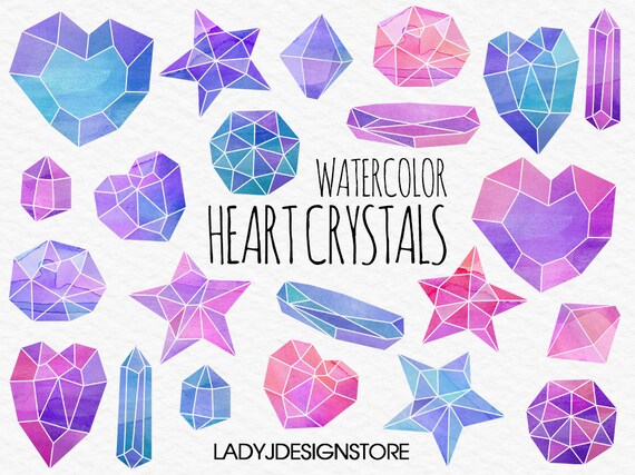 Download Watercolor Heart Crystal Clip Art 22 Digital Clipart | Etsy