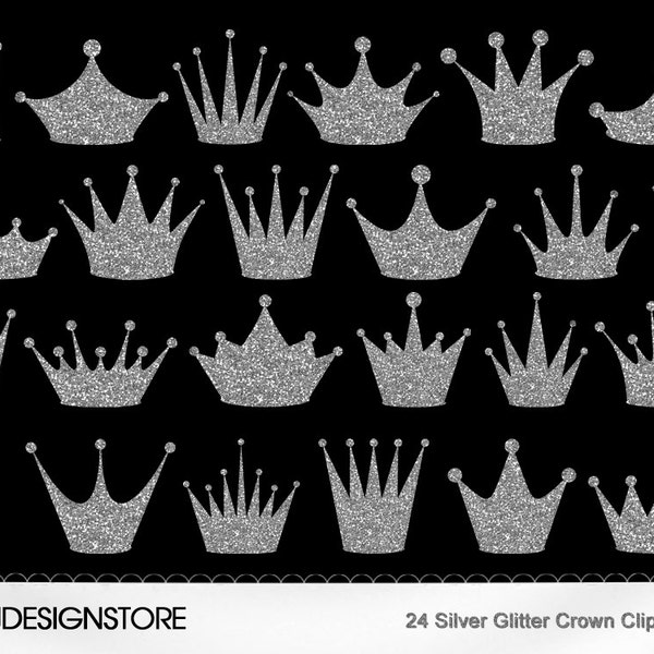 Silver Glitter Crown ClipArt Pack-24 Digital clip art crowns for invitations, scrapbooking - PNG, Original ClipArt