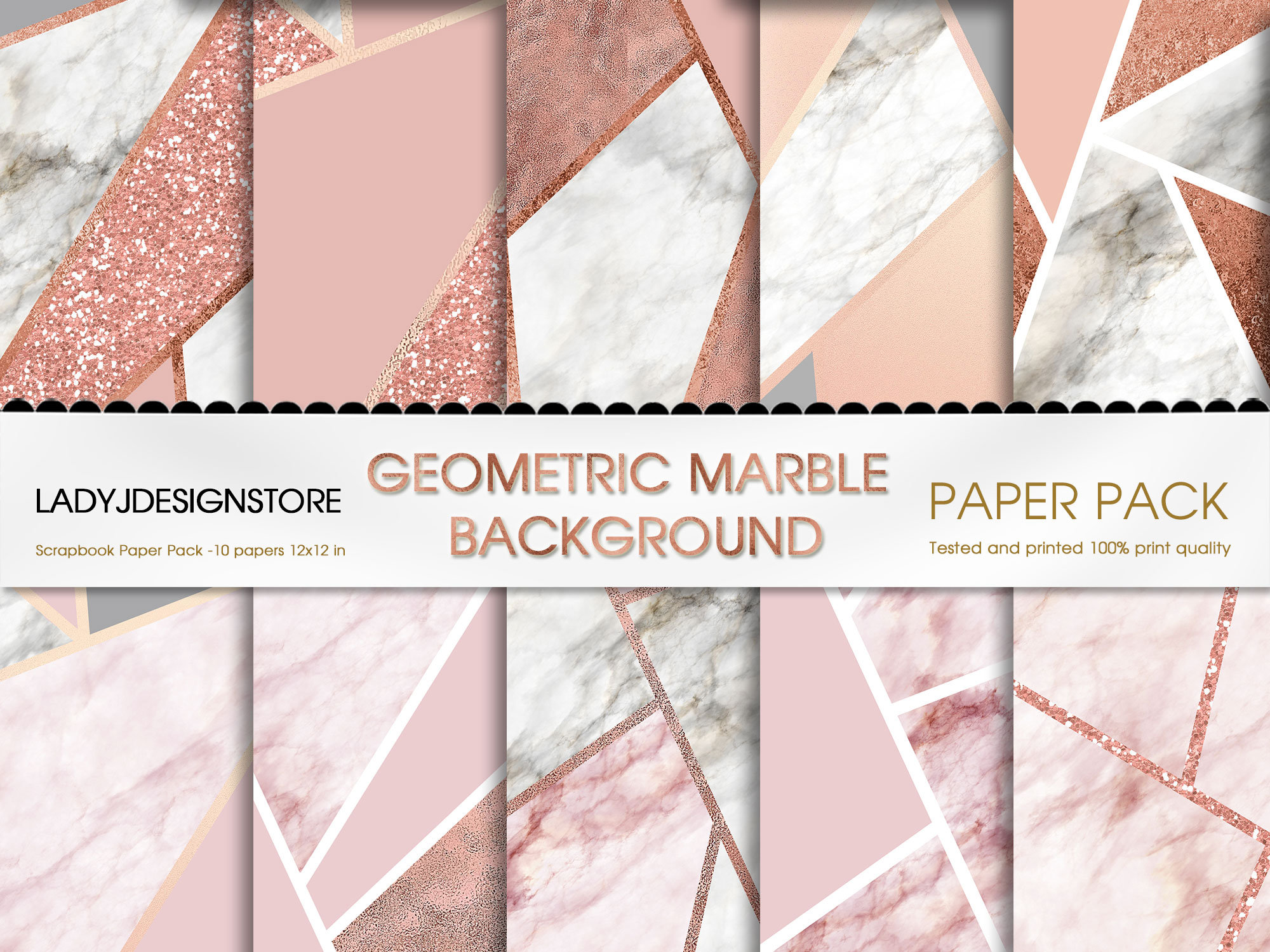 Rose Gold Geometric Marble Digital Paper digital marble rose | Etsy